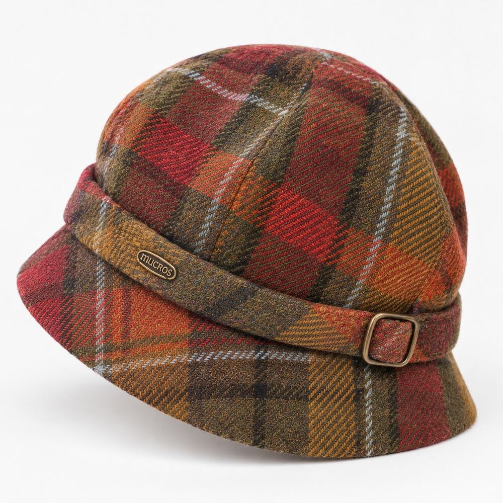 Mucros Weavers Irish Wool Tweed Flapper Hat Adjustable Tartan Made in Ireland